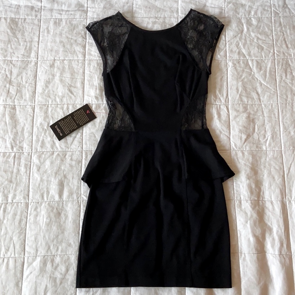 bebe NWT Peplum Lace Cut Out Dress
